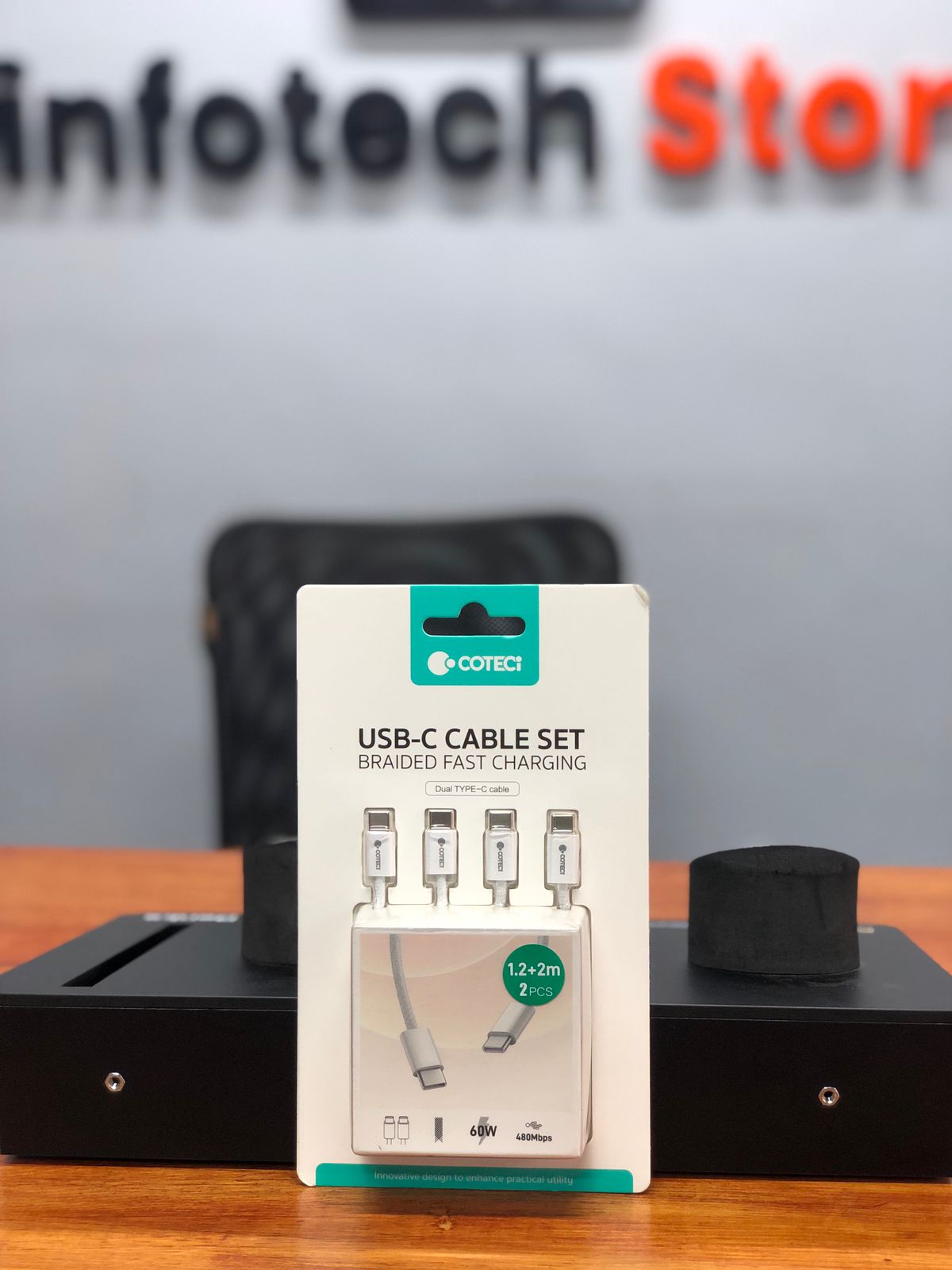 COTECi USB-C Cable Set (2PCS) – 60W Braided Fast Charging Type-C to Type-C Cables (1.2m + 2m) by Coteci