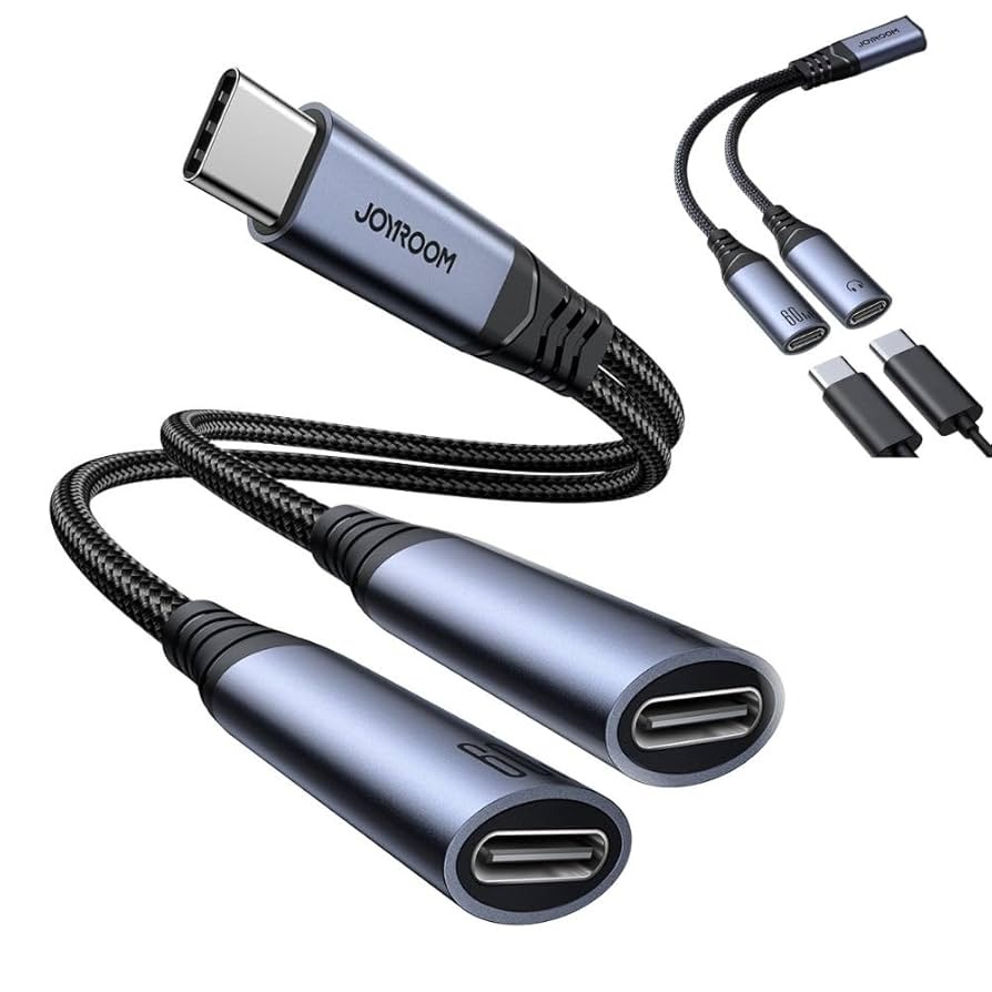 Joyroom 2-in-1 Audio Adapter – USB 2.0 to Dual USB-C Converter for Charging and Audio by Joyroom