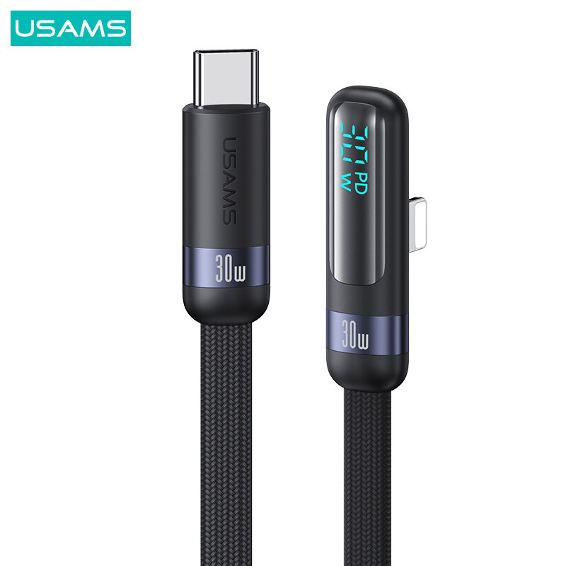 USMAS UD 30W USB‑C to Lightning Cable (Digital Power Meter, 1m, Right‑Angle Connector) – MFi Certified, Fast Charge & Data Sync by Usams