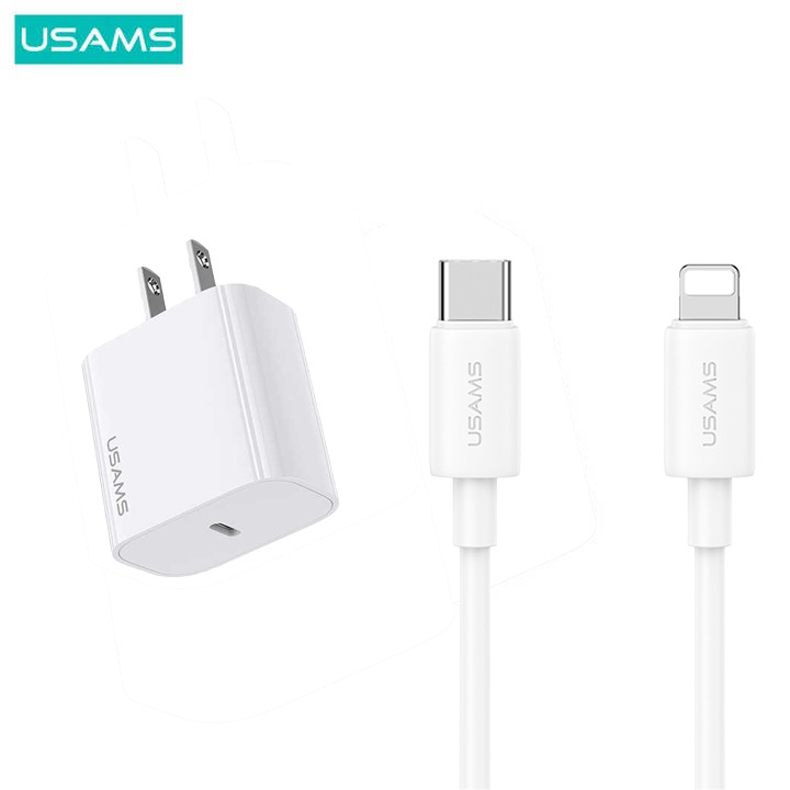USAMS CC228 20W USB‑C Fast Wall Charger – Compact PD Power Adapter with 1m USB‑C Cable (PD20W, PPS Support) by Usams